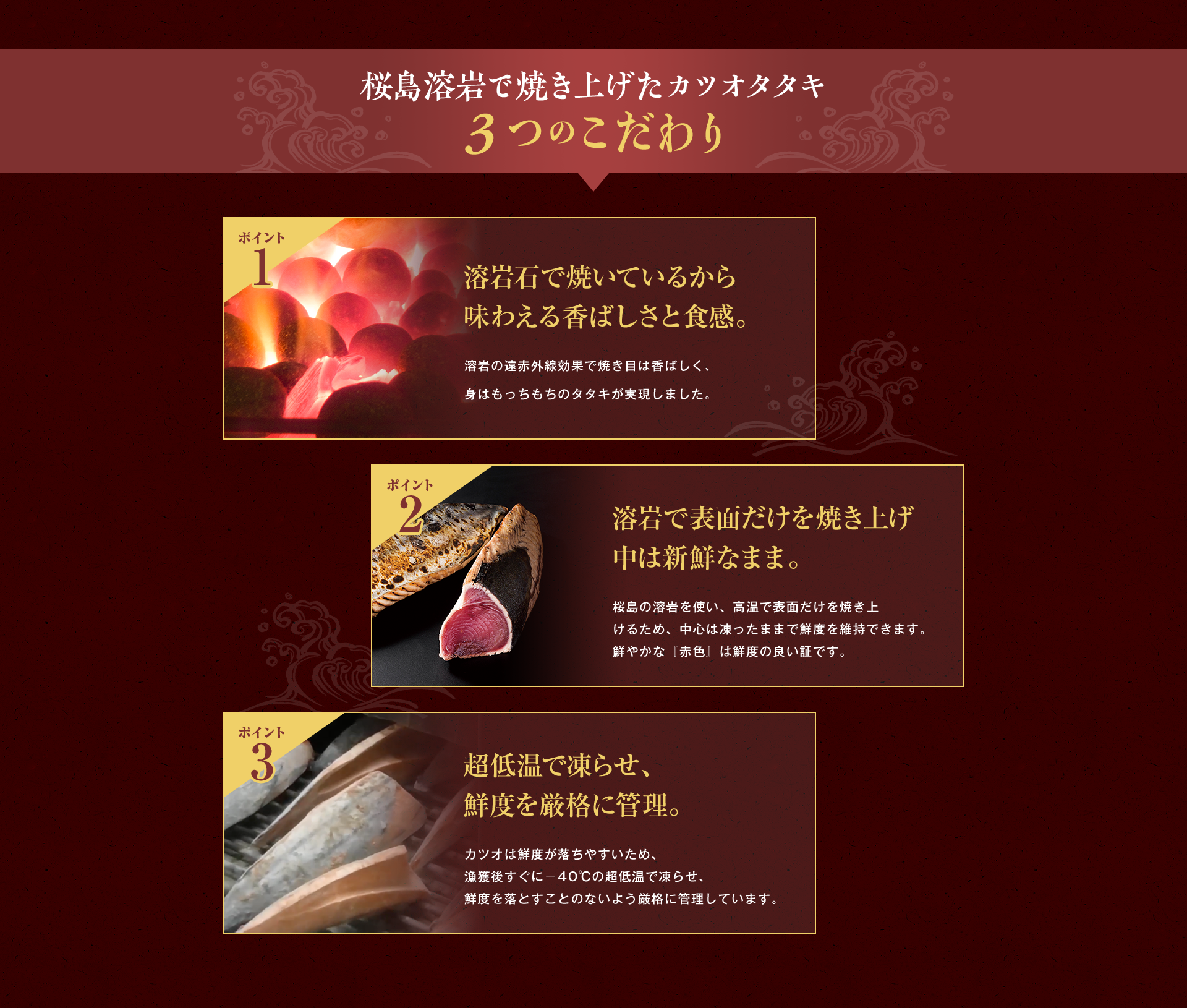 桜島溶岩で焼き上げたカツオタタキ 3つのこだわり